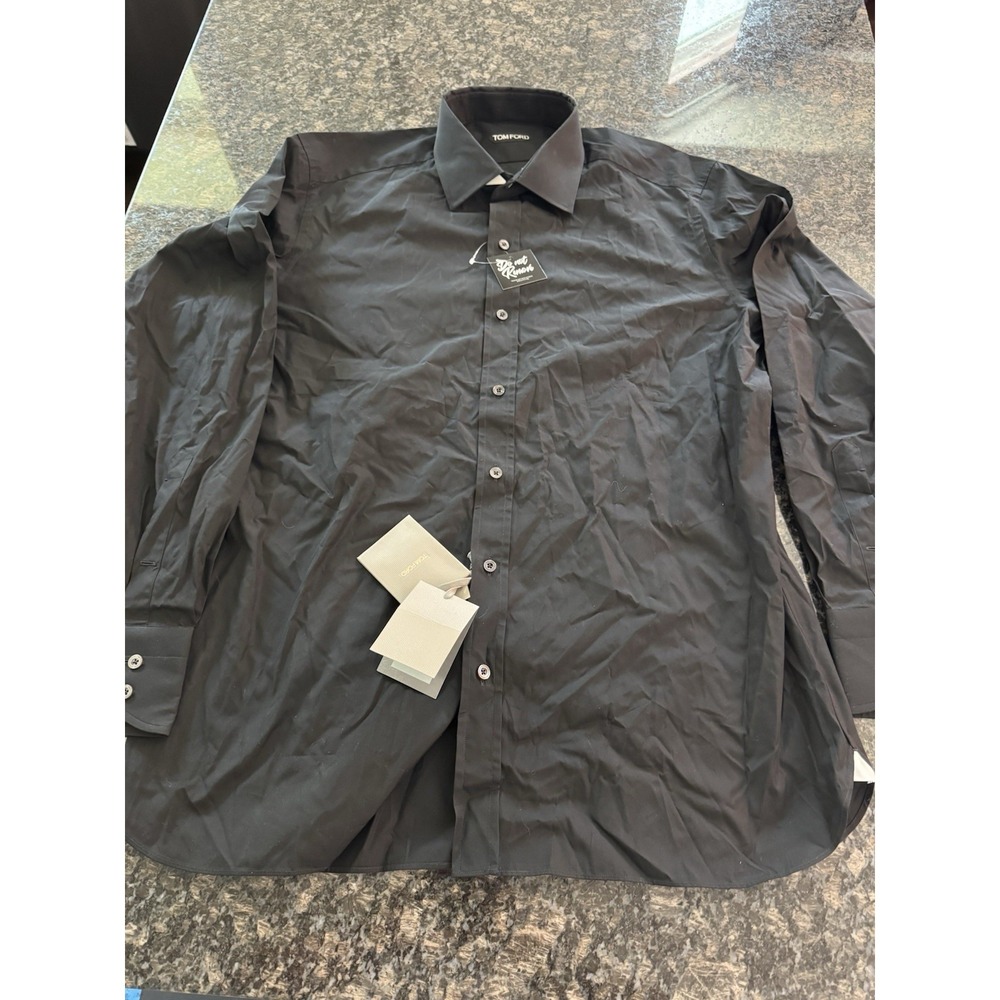 TOM FORD long-sleeve‎ pointed-collar shirt $890 Men's Size 44 In Black. NWT